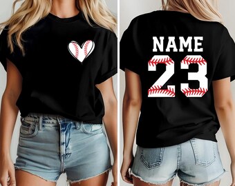 Baseball Heart Shirt With Custom Number And Name, Baseball Mom Shirt, Personalized Baseball Tshirt, Baseball Team Outfit, Sport Lover Shirt