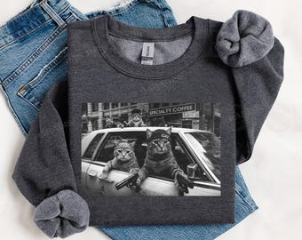 Funny Cat Gang Vinage T-shirt, Cat Hoodie, Funny Graphic Tee, Meme Sweatshirt, Graphic Tee Gift For Men Women and Men