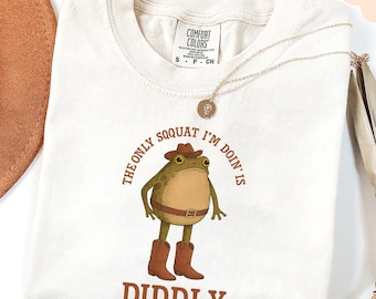 Comfort Colors® The Only Squat I'm Doin' Is Diddly Shirt | Funny Cowboy Frog Shirt | Western Humor | Lazy Gym Shirt | Sarcastic Western