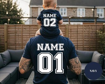 Matching Dad and Baby Name Number Shirts: Personalized Jersey Family Outfits Back Print