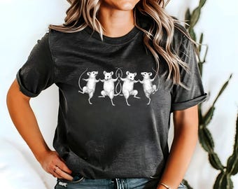 Dancing Rats Shirt, Funny Goblincore T-Shirt for Men Women, Cottagecore Aesthetic, Medieval Tattoo Style, Weirdcore Top