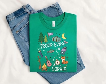 Colorful Coquette Doodles with Name & Troop Number: Custom Camping Shirts