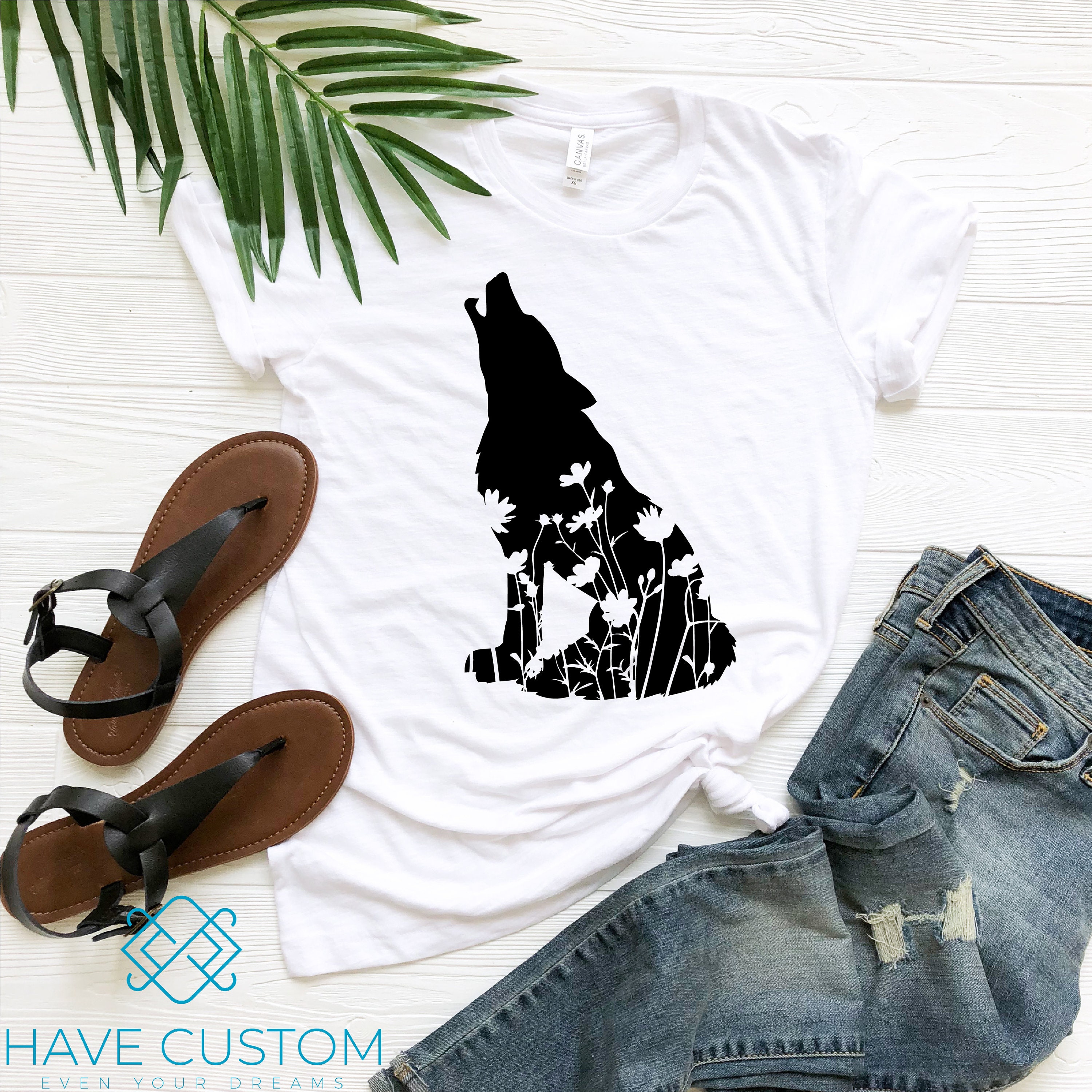 Floral Wolf T-shirt for Women/Large Size (USA Size) (