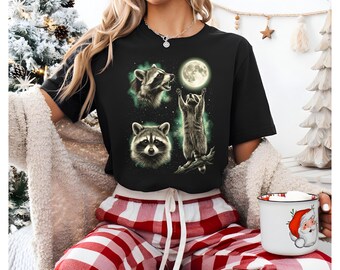 Three Raccoons Retro Graphic T-shirts, Vintage Raccoon Moon Tshirt, Raccoon Lovers, Funny Raccon Tee, Oversized Washed Tee