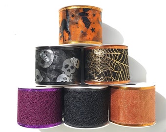 Halloween Ribbons- Wired. 2.5 in x 6 yards. Beautifully Assorted Wired  Ribbons for Halloween Decor!