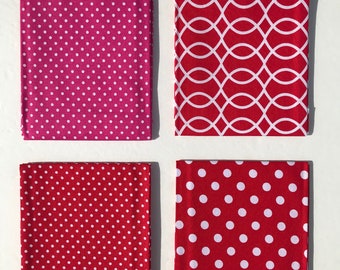 Fat Quarter Fabric. Red Patterns Cotton Fabric. Quilting Fabric. 18" x 21". 100% Cotton