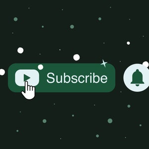 Könnte beinhalten: Ein grüner Button mit einem Play-Symbol und dem Wort "Abonnieren" auf einem dunkelgrünen Hintergrund mit weißen Punkten. Rechts neben dem Button befindet sich ein weißer Kreis mit einem grauen Glockensymbol.