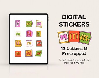 Letter M Digital Stickers: Doodle Cutout PNG Files (GoodNotes)