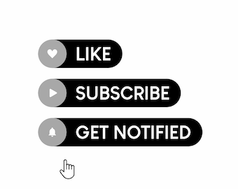 Boutons d&#39;abonnement animés pour les vidéos Youtube / Bouton J&#39;aime et Notification Bell / Téléchargement numérique / NOIR et GRIS