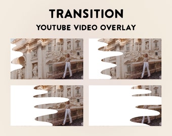 Könnte beinhalten: Ein Übergangseffekt für YouTube-Videos mit einer weißen, wellenförmigen Form, die über ein Foto einer Frau vor einem Gebäude gelegt wird.
