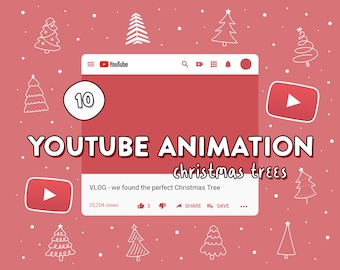 Könnte beinhalten: Ein YouTube-Video-Thumbnail mit rotem Hintergrund und weißen Schneeflocken. Das Video heißt "YOUTUBE ANIMATION christmas trees" und die Beschreibung lautet "VLOG - we found the perfect Christmas Tree". Das Video hat 35.204 Aufrufe und 3 Likes.