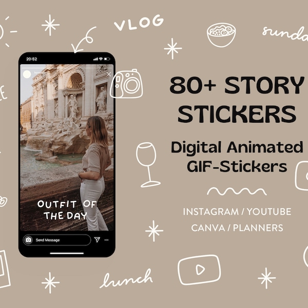 Animated Stickers Instagram Stickers Good Notes Stickers Youtube Overlay Daily Stickers Pack Vlog Video Editing Assets -  Instant Download