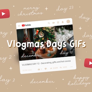 May include: A YouTube video thumbnail featuring a decorated Christmas tree and a bowl of hot cocoa. The video is titled "Vlogmas Day 12 - Decorating, gifts and hot cocoa" and has 35,204 views. The image also includes the text "Vlogmas Days GIFs" and "December".