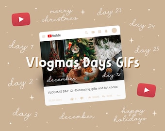 May include: A YouTube video thumbnail featuring a decorated Christmas tree and a bowl of hot cocoa. The video is titled "Vlogmas Day 12 - Decorating, gifts and hot cocoa" and has 35,204 views. The image also includes the text "Vlogmas Days GIFs" and "December".
