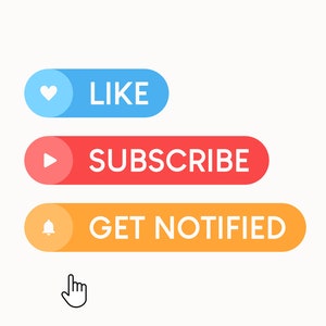 Animated Subscribe buttons for Youtube videos / Like button and Bell Notification / Digital download / BLUE RED YELLOW