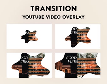 Könnte beinhalten: Ein Übergangseffekt für YouTube-Videos mit einem sternförmigen Overlay mit schwarzem Hintergrund und einem Neon-Schild mit der Aufschrift "Good Vibes" in weißer Schrift. Das Overlay wird animiert, um das Hintergrundbild zu enthüllen.