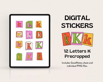 Letter K Digital Stickers: Doodle Cutout PNG Files for GoodNotes