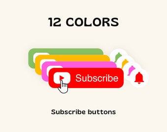 Ensemble de superpositions YouTube, boutons d&#39;abonnement animés, superposition Youtube, actifs Vtuber, bouton de médias sociaux, notification de cloche, plusieurs couleurs