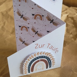 Grußkarte zur Taufe Taufkarte Glückwünsche Grüße Papierkunst Regenbogen personalisierbar Kaskadenkarte Spruchkarte 3-D-Optik kreative Karte