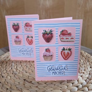 Karte "einfach so" Geburt Geburtskarte Grußkarte Freude Dankbarkeit Baby personalisierbar Frühlingskarte Glücklichmacher Erdbeerkarte