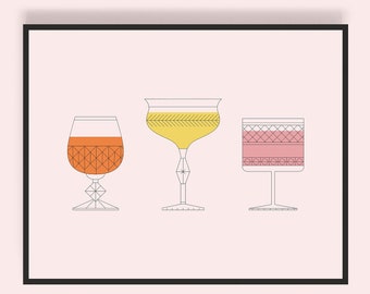 Vintage Cocktail Glasses Print, Digital Print, Wall Art, Prints Art, Printable Wall Art, Modern art, Typography art, Art Decor