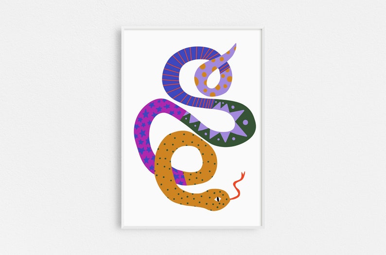 Colorful Snake Art Print, Digital Print, Wall Art, Prints Art, Printable Wall Art, Modern art, Nursery art, Art Decor, Kid's Room Art image 1