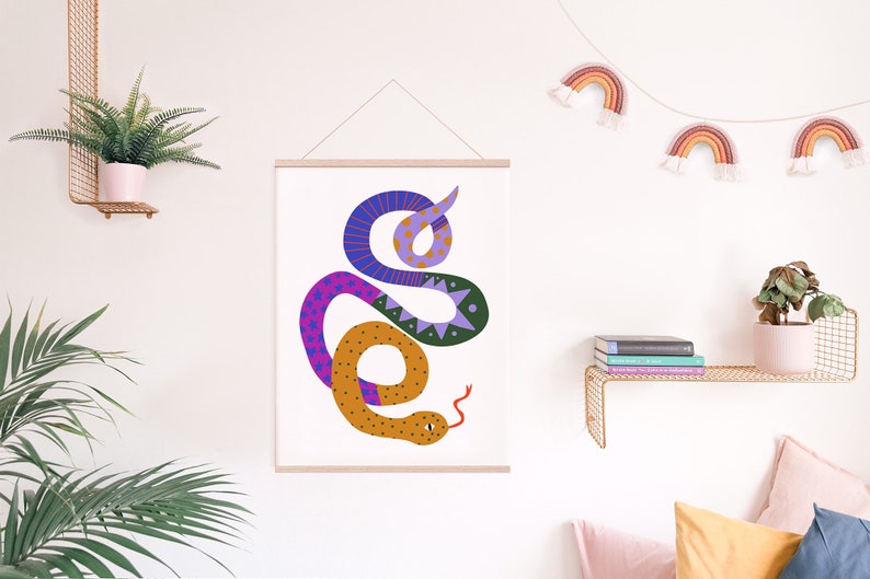 Colorful Snake Art Print, Digital Print, Wall Art, Prints Art, Printable Wall Art, Modern art, Nursery art, Art Decor, Kid's Room Art image 2