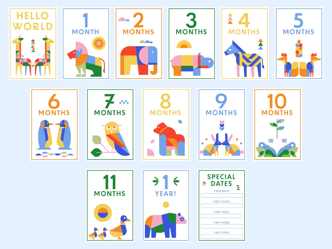 Baby Monthly Milestone Cards, Printable Baby Monthly Cards, Baby Shower ...