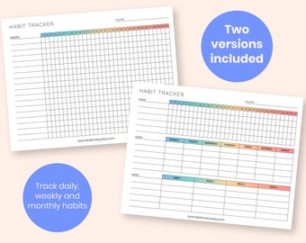 Printable Habit Tracker | Instant Download Habit Tracker | Daily Habit Tracker | Weekly Habit Tracker | Monthly Habit Tracker | Goal Tracker