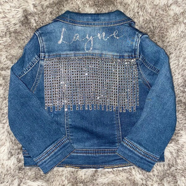 Rhinestone Denim Fringe Jacket Etsy