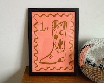 Cowboy Boot Stamp A4 Print