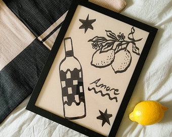 Amore Checkered Wine Lemon A4 Print
