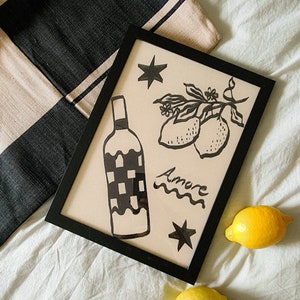 Amore Checkered Wine Lemon A4 Print image 1