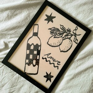Amore Checkered Wine Lemon A4 Print image 3