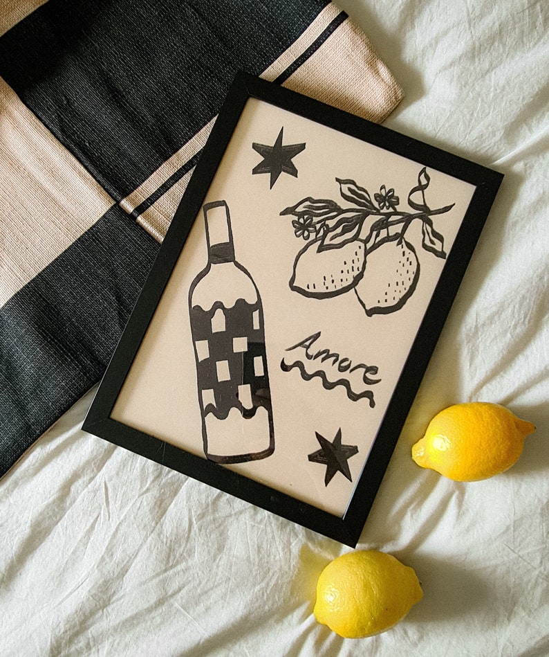Amore Checkered Wine Lemon A4 Print image 1