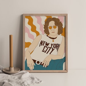 John Lennon The Beatles 70s Retro Inspired Illustration A4 Print