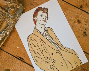 David Bowie Yellow Mustard Suit Line Illustration A4 Print