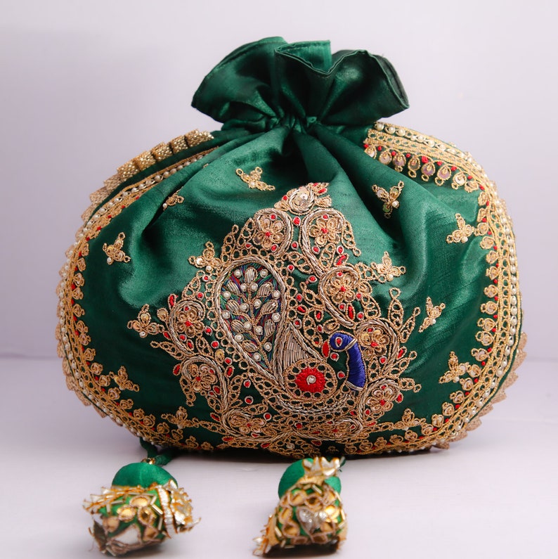 Peacock Indian potli bag hand embroidery handmade bridal Etsy