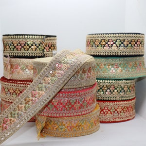 Decorative Indian Wedding Sari Dupatta Sewing Zari Sequin Embroider Silk Lace Border Handbag Purses Décor Belt Making DIY Ribbon by the yard
