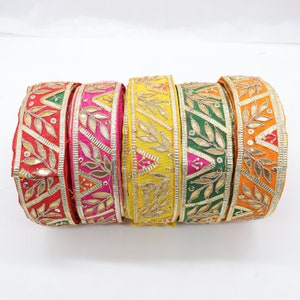 Gota Patti Embroidered Lace Border: Indian Sari Edging, Boho Trimming Ribbon