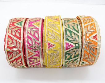 Gota Patti Embroidered Lace Border: Indian Sari Edging, Boho Trimming Ribbon