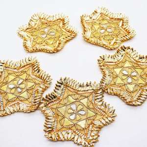 スターゴタパティ刺繍生地パッチ：インドのウェディングサリーアップリケ（5枚セット）