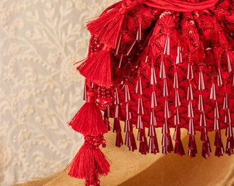 Borsa Potli Indiana Fatta A Mano In Seta Con Ricamo Floreale – Multicolore, Giallo, Per Matrimoni E Feste - 4