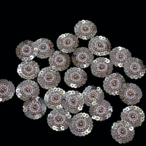Sequin Pearl Applique Patches: Golden Zari Decorative Embellishments (Set of 10)