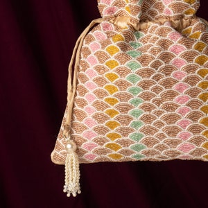 Beautifully Bead Hand Crafted Multi Color India Potli Bag Evening Drawstring Purse for Woman | Bridesmaids Fashionable Wedding Purse Bag