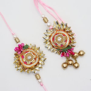 Embroidered Gota Patti Rakhi Set: Traditional Indian Raksha Bandhan Pair