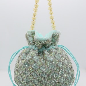 Beaded Velvet Drawstring Handbag: Sea Green Bridesmaid Purse