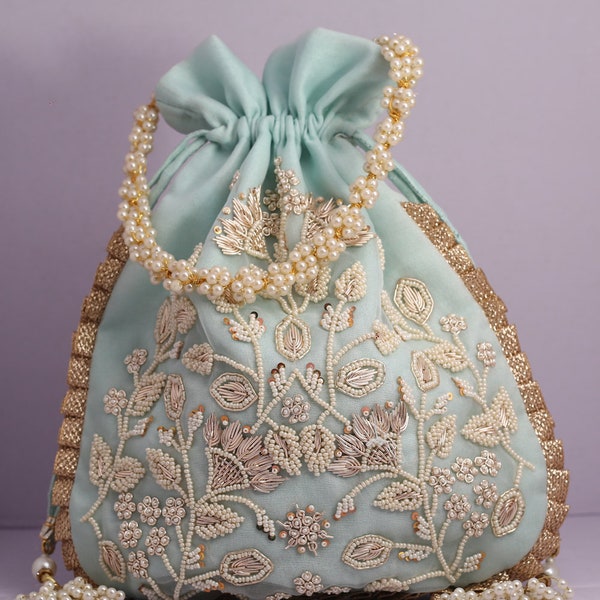 Indian potli bag, hand embroidery, handmade, bridal potli, wedding bag, designer potli, handbag