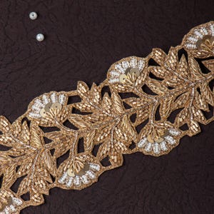 Hand-Embroidered Gold Lace Trim: Pearl Wedding Dress Border