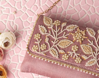 Pearl Zardozi Embroidered Sling Purse: Elegant Wedding Clutch